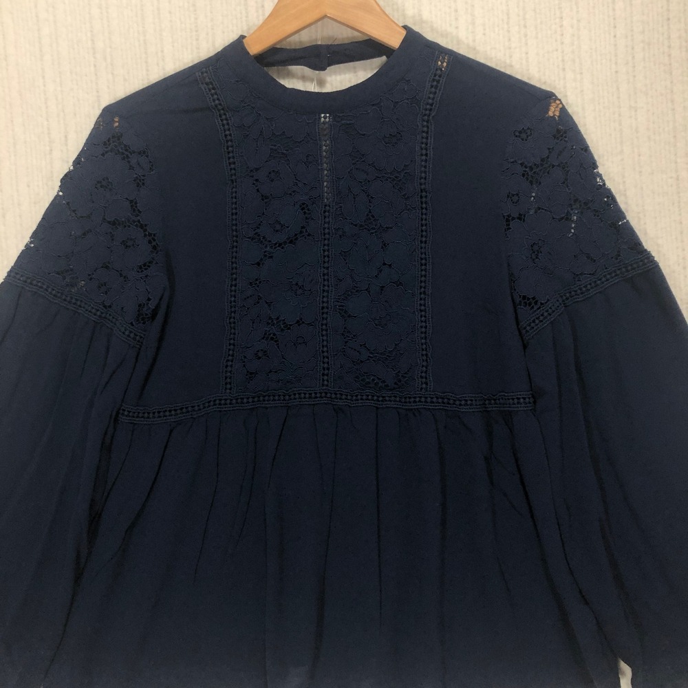 Ariat Lace Inset Blouse Bell Sleeve Top Navy Blue Bohemian Size Women's Size M